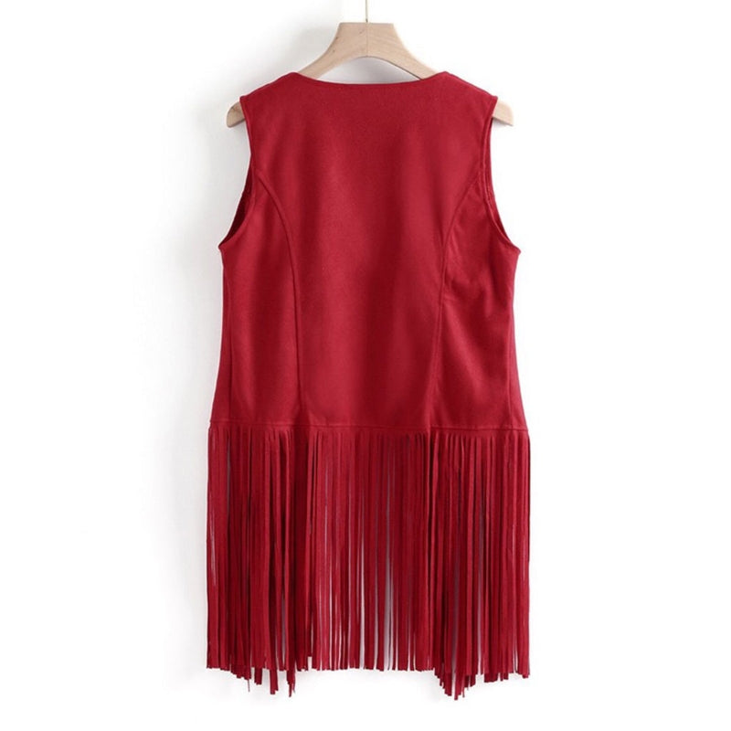 Women's Vintage Sleeveless Fringe Suede Jacket Vest