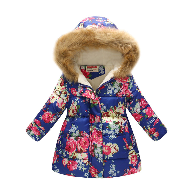 Children's Hooded Cotton Jacket with Long Fur Collar