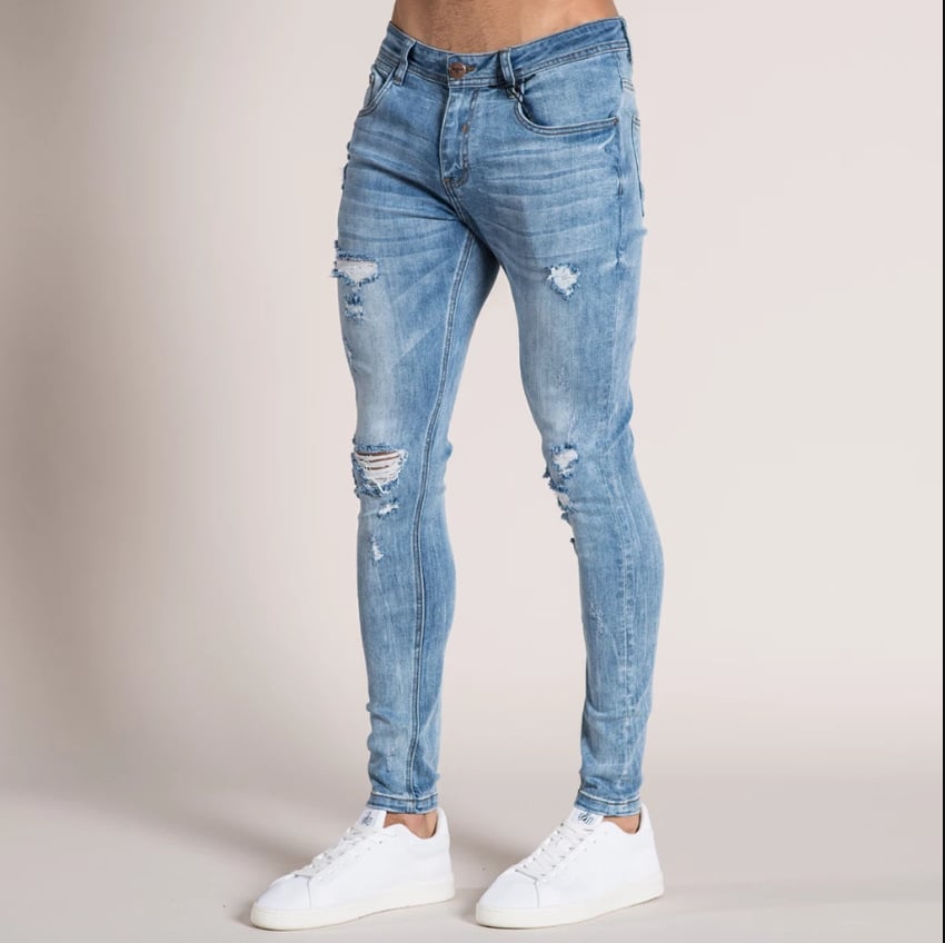 Men's Hole Jeans Trousers with Feet