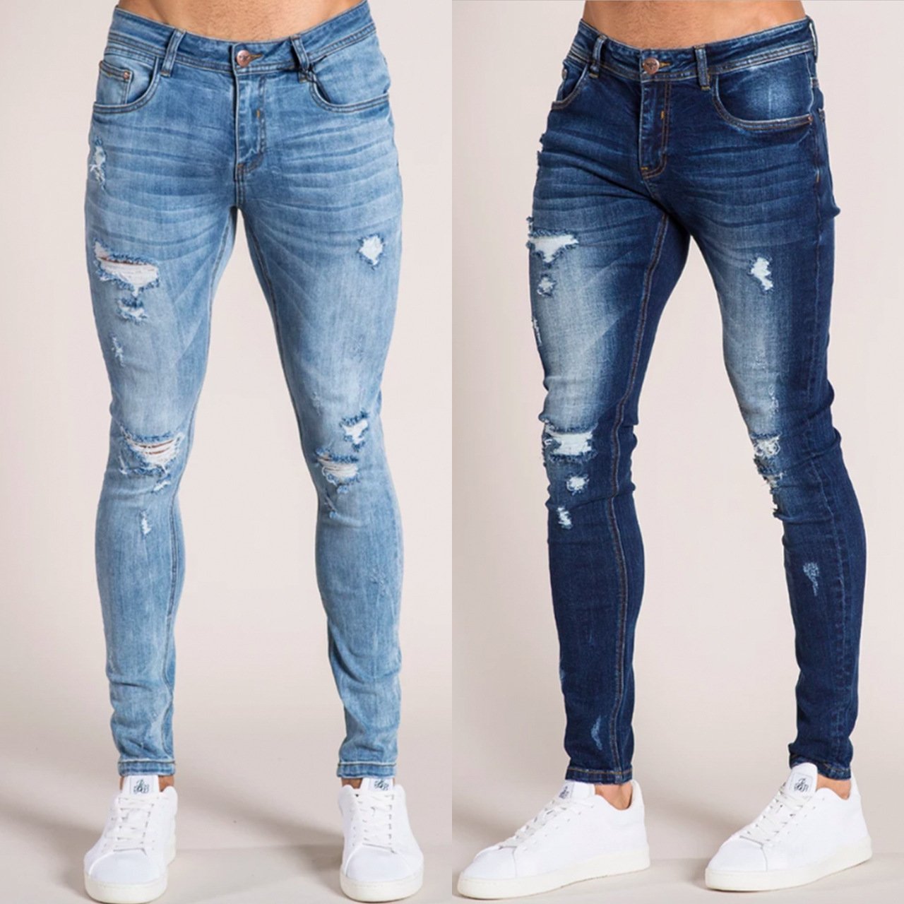 Men's Hole Jeans Trousers with Feet