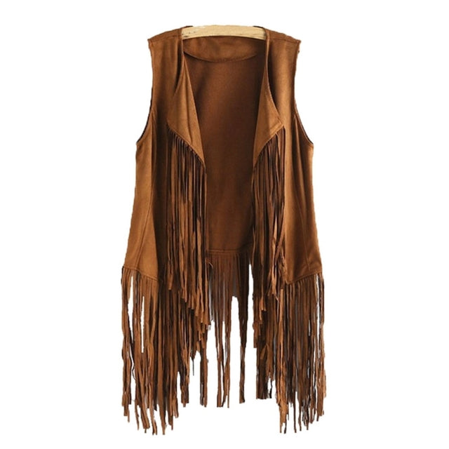 Women's Vintage Sleeveless Fringe Suede Jacket Vest