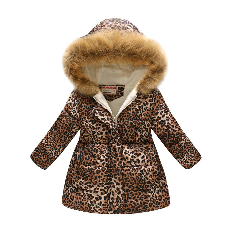 Children's Hooded Cotton Jacket with Long Fur Collar