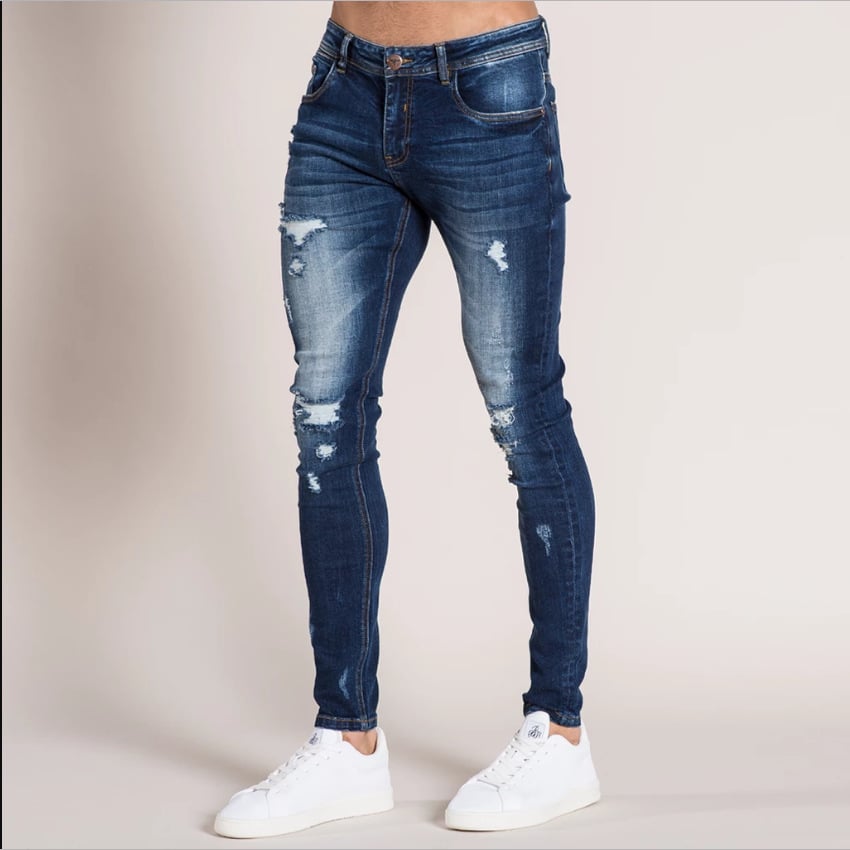 Men's Hole Jeans Trousers with Feet