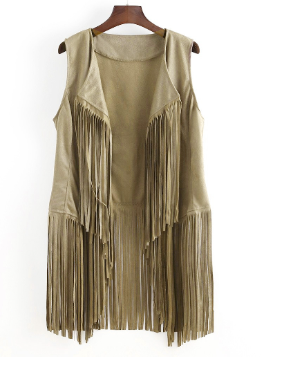 Women's Vintage Sleeveless Fringe Suede Jacket Vest