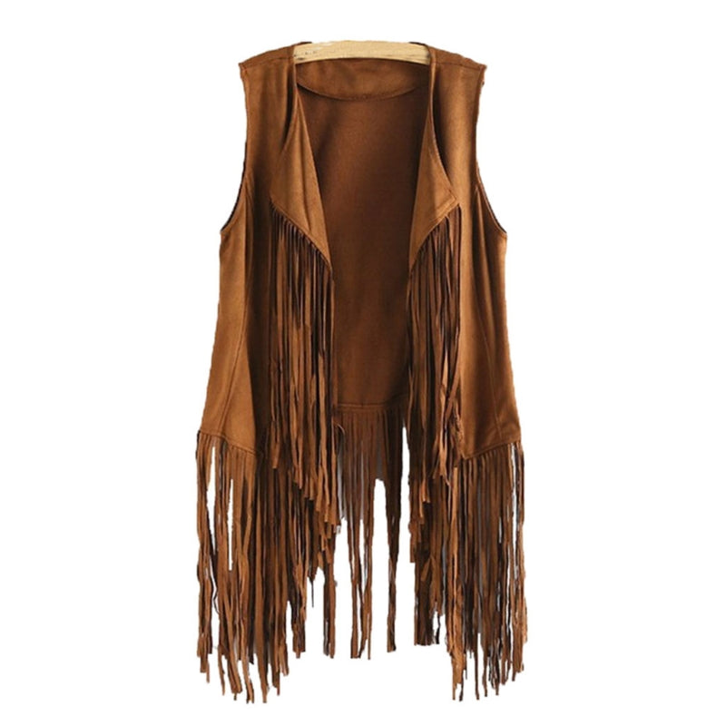 Women's Vintage Sleeveless Fringe Suede Jacket Vest