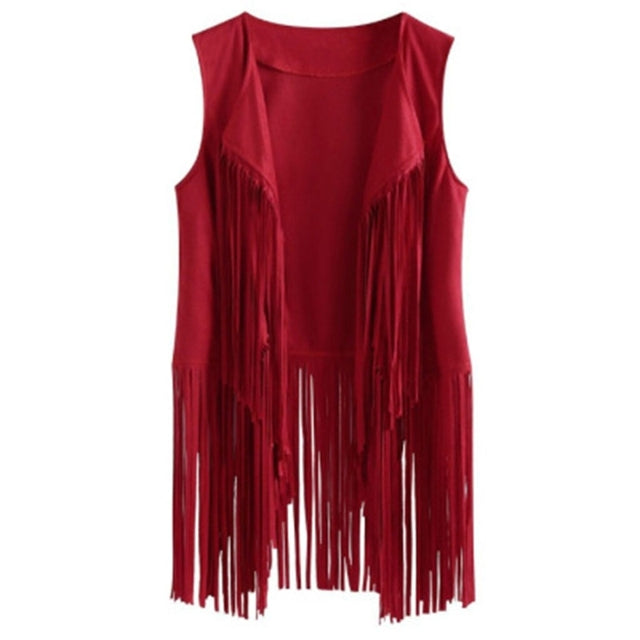 Women's Vintage Sleeveless Fringe Suede Jacket Vest