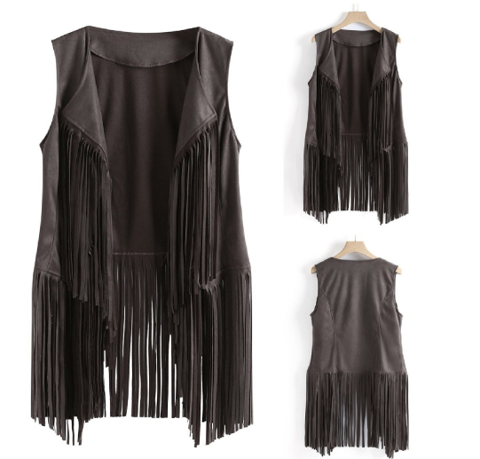 Women's Vintage Sleeveless Fringe Suede Jacket Vest